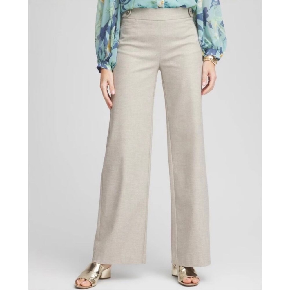 Chico's Beige Taupe Brigitte Wide-Leg Dress Pants Tummy Control Tall 2.5 Sz 14L